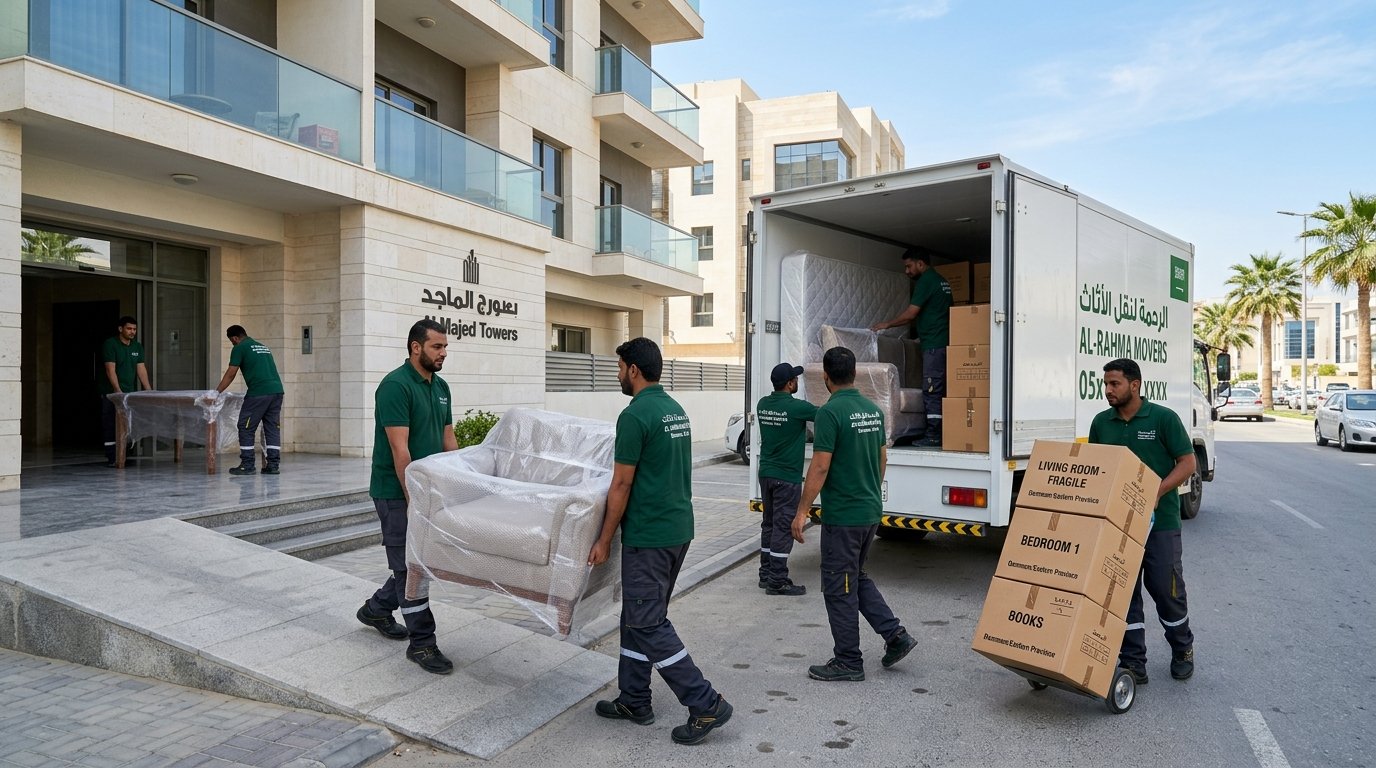 فريق دار الهنا ينقل أثاث وكراتين شقة سكنية حديثة في مدينة الدمام