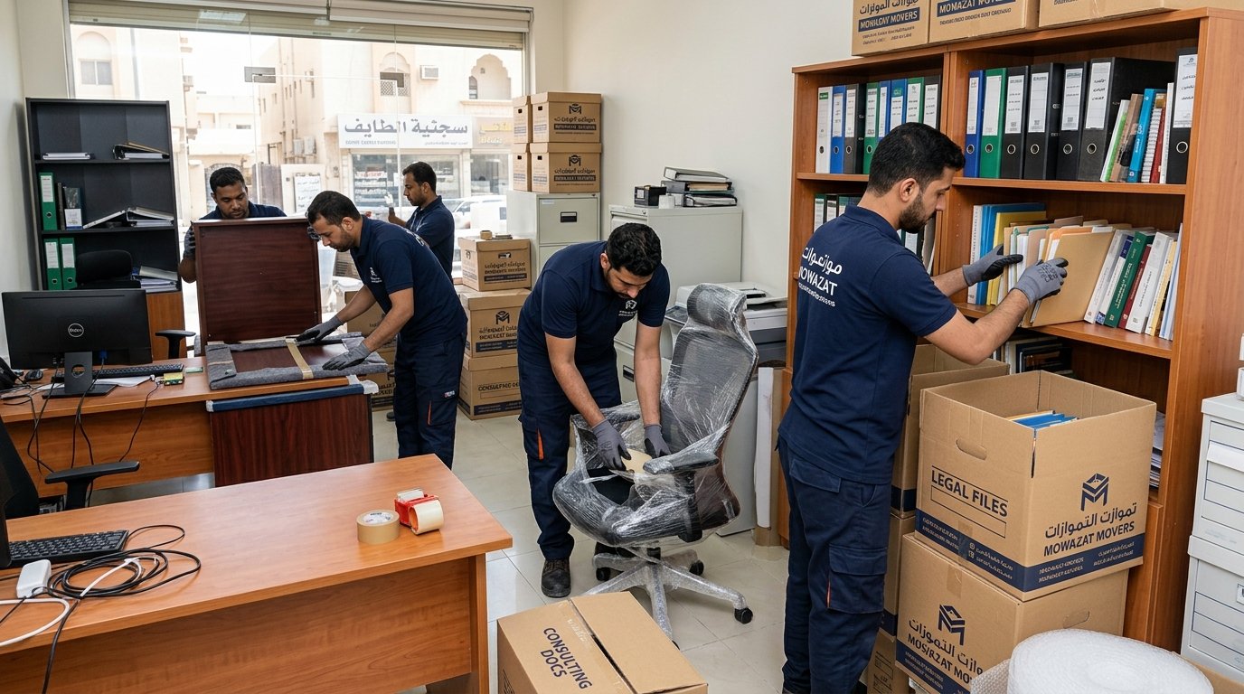 فريق دار الهنا يقوم بنقل وتغليف مكاتب المحاماة والمؤسسات التجارية في القطيف