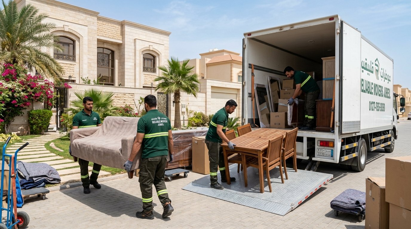 طاقم دار الهنا ينفذ نقل أثاث فيلا سكنية واسعة في الجبيل الصناعية
