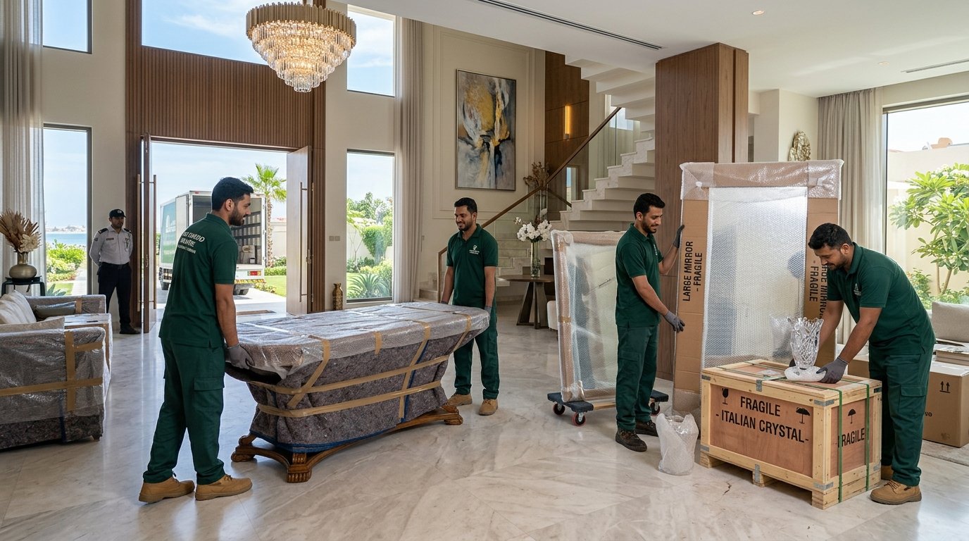 طاقم دار الهنا المتخصص ينفذ نقل وتغليف أثاث فيلا فاخرة وأطقم إيطالية في مدينة الخبر
